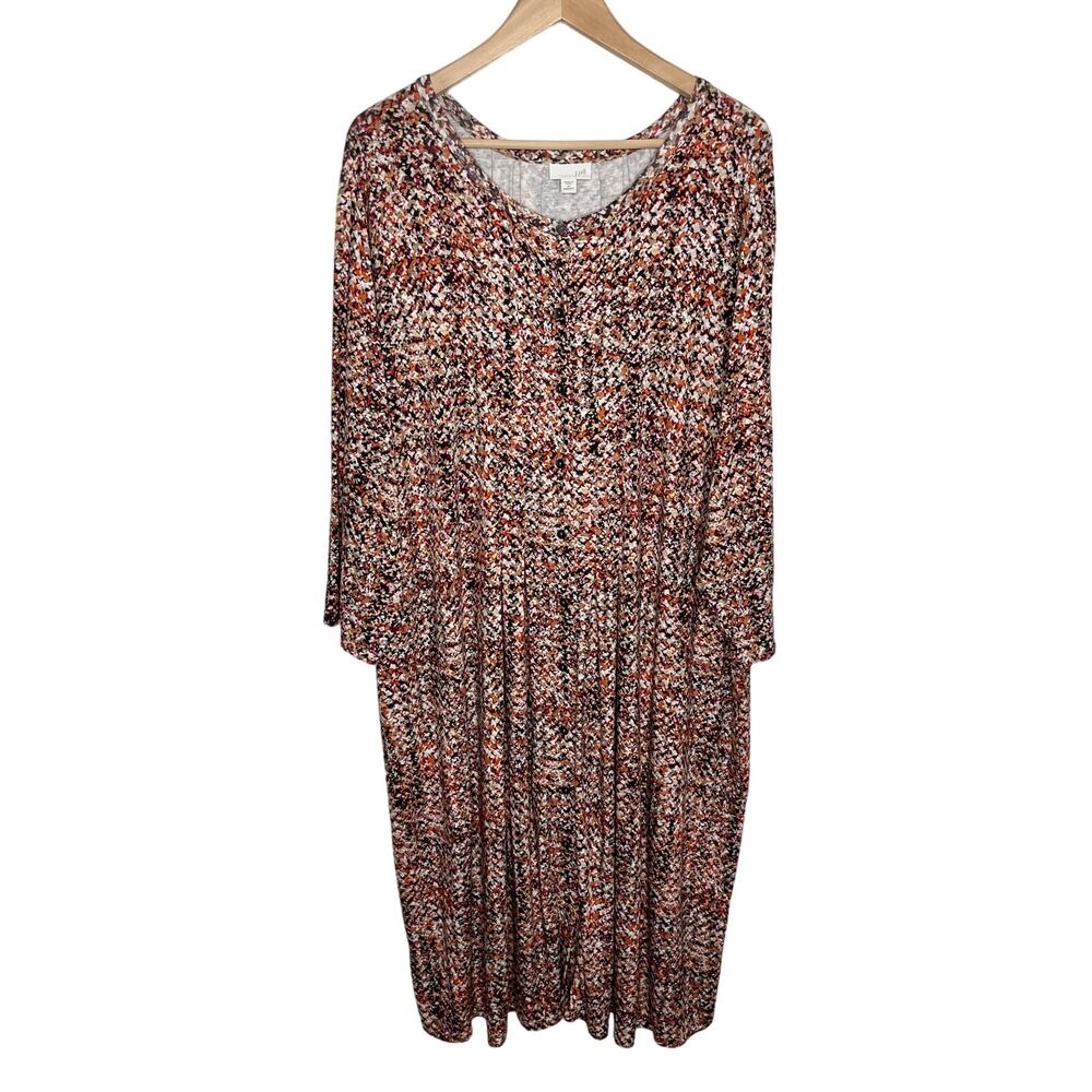 J. Jill Womens Jersey Knit Shirt Dress 3X Brown Orange Button Up Pockets Casual